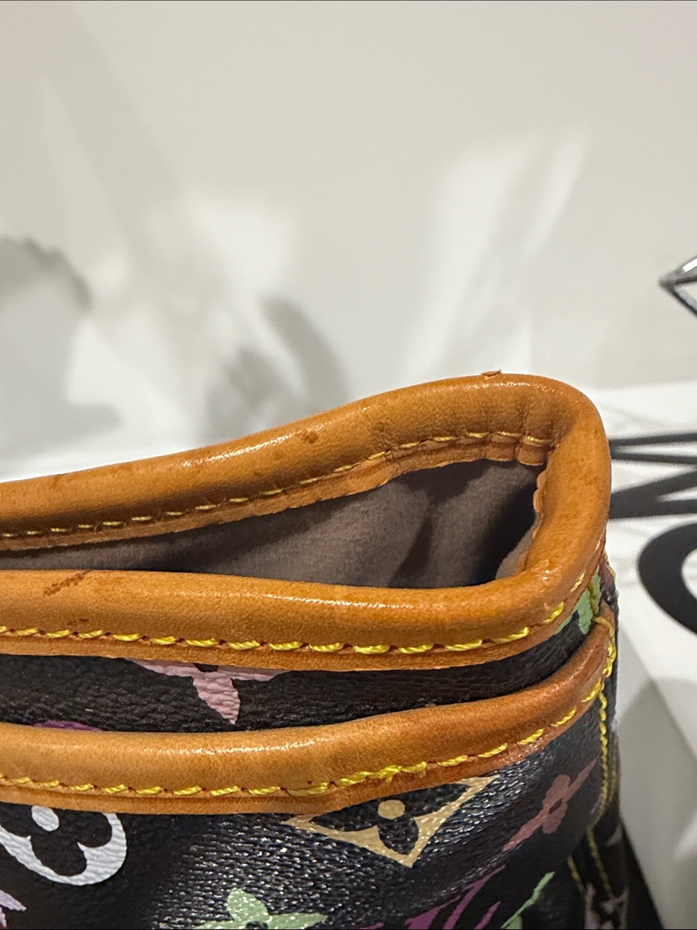 Multicolor Monogram Tote Bag with Tan Leather Trim - Picture 8 of 15